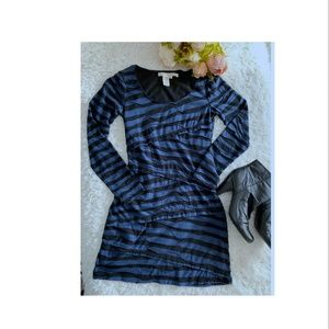 MAX STUDIO BLACK AND BLUE STRIPED FITTED DRESS